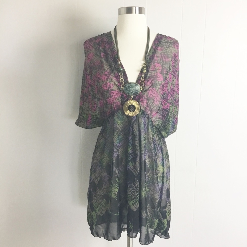 Bisou Bisou Bathing Suit/Beach Coverup Size Large L Black, Purple, Green